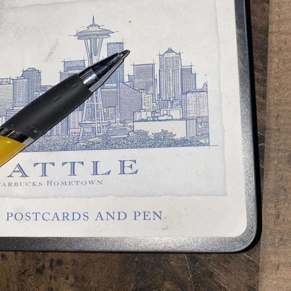 Starbucks Seattle Set of 10 Postcards &‎ Pen in a Decorative Tin, Sealed